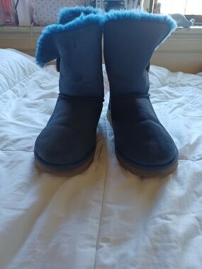 UGG Navy Blue Shearling-Trim Short Boots